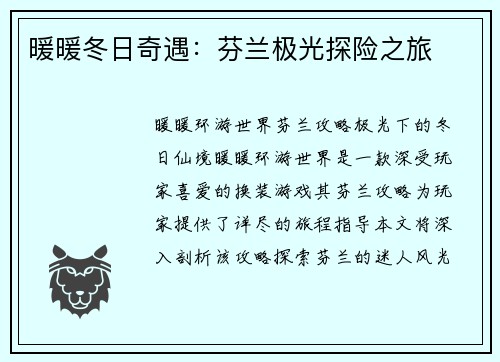 暖暖冬日奇遇：芬兰极光探险之旅
